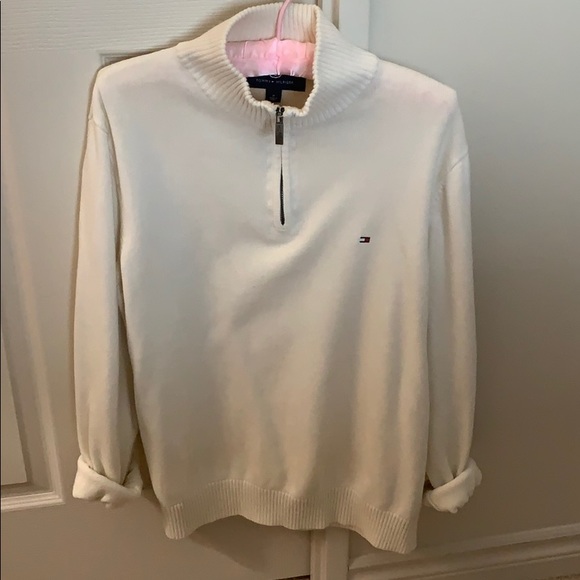 Tommy Hilfiger Cream Quarter Zip Knit Sweater - Picture 6 of 6